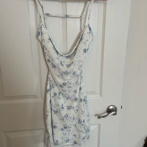 Floral White and Blue Dress